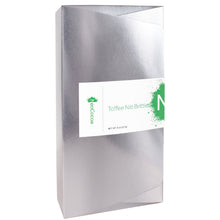 Load image into Gallery viewer, 2 dimensional angle of a closed 8oz silver box with title of “Toffee Nib Brittle” and a green NeoCocoa logo.