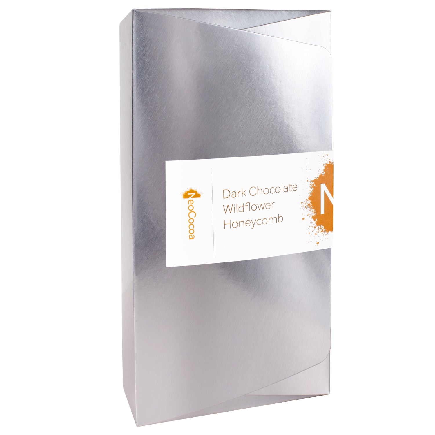 Sliver, paper closed box with Dark Chocolate Wildflower Honeycomb label with NeoCocoa logo